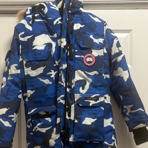 Canada Goose Kids Blue and White Camo Puffer Jacket